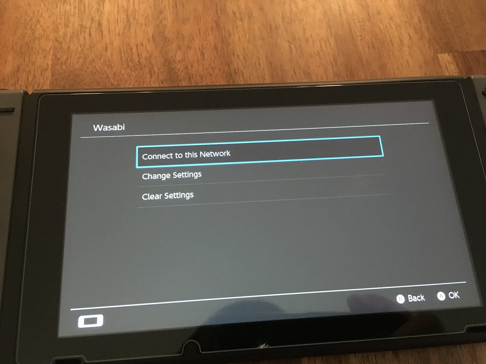 Nintendo Switch network menu with Connect to this Network selected
