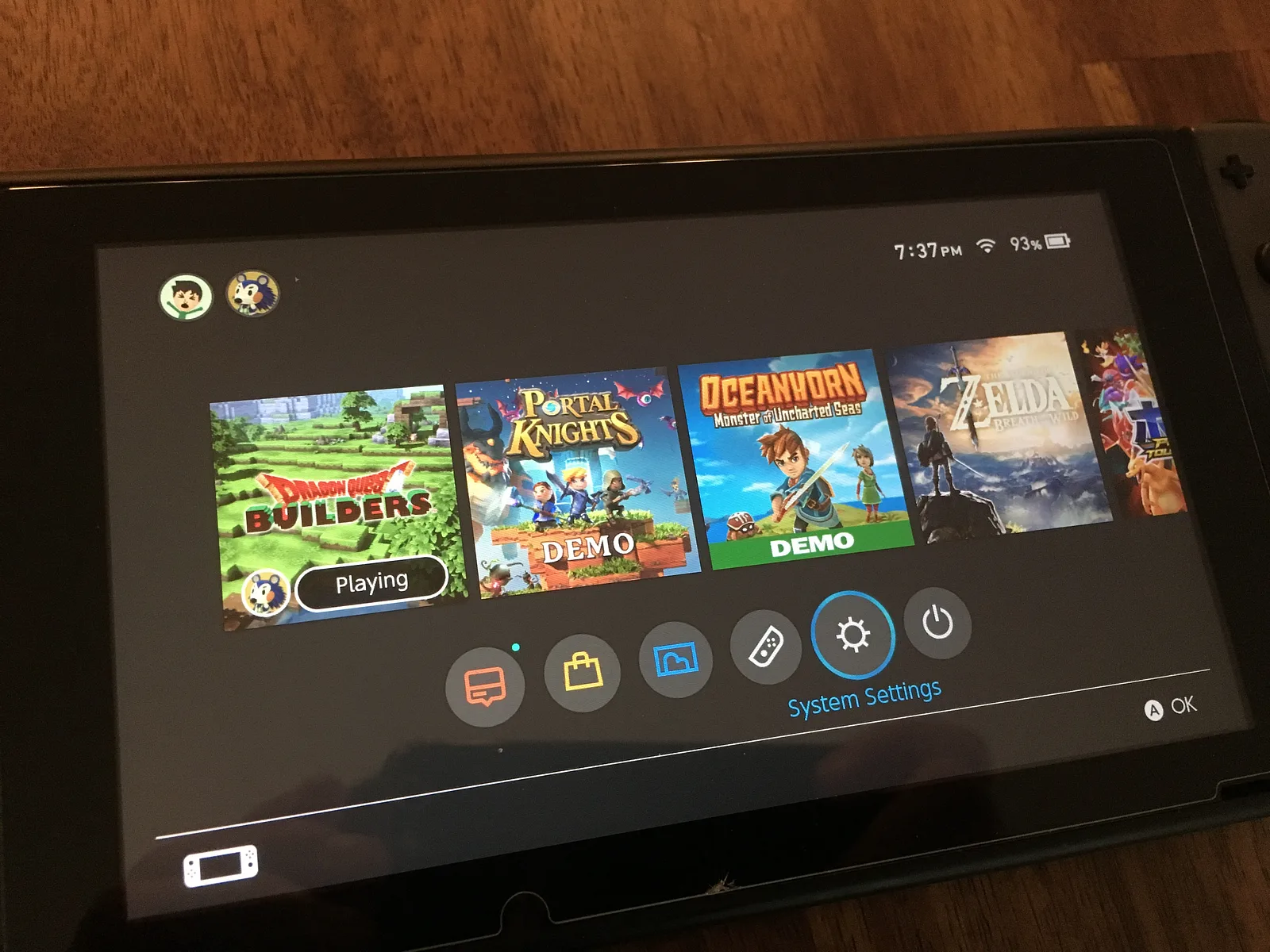 Nintendo Switch home screen with System Settings selected