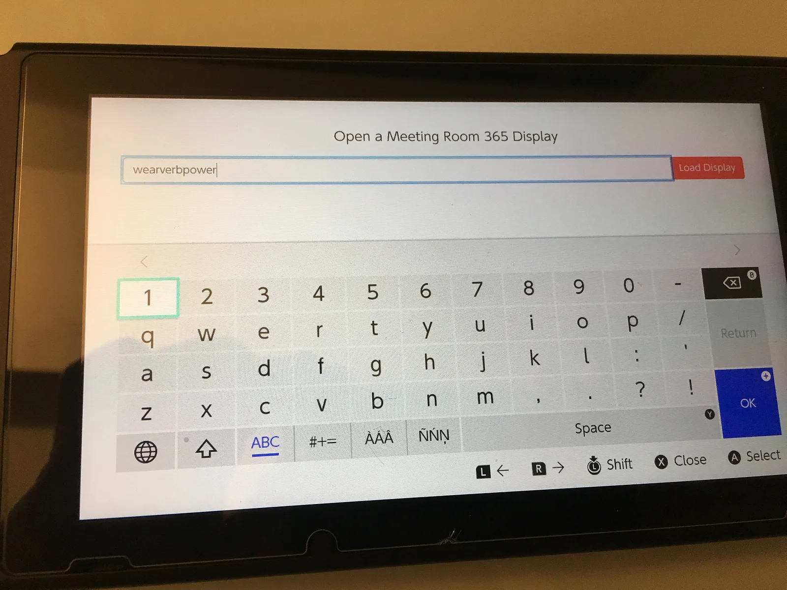 Nintendo Switch on screen keyboard entering a display key