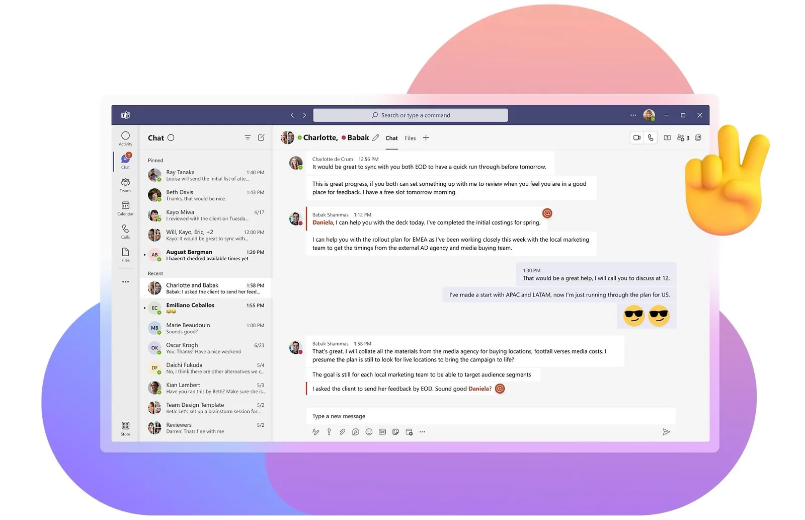 Illustration of the Microsoft Teams chat window with a conversation open