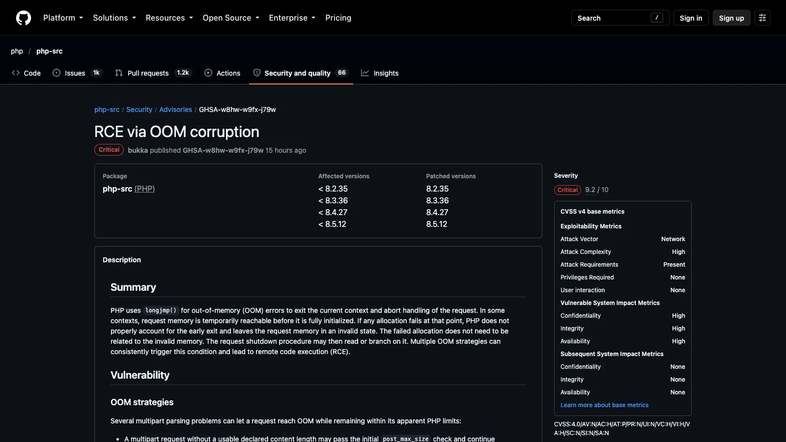 GitHub security advisory for PHP vulnerability CVE-2026-109618