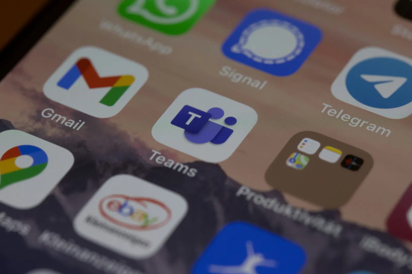 Phone home screen showing the Microsoft Teams icon among other messaging apps