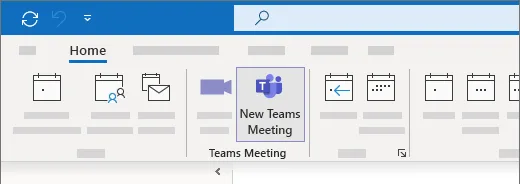 Outlook Home ribbon with the New Teams Meeting control highlighted