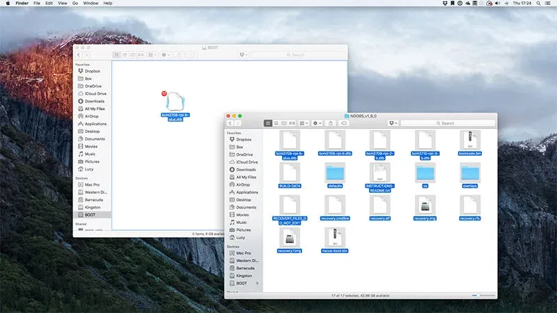 macOS Finder extracting the NOOBS archive onto an SD card