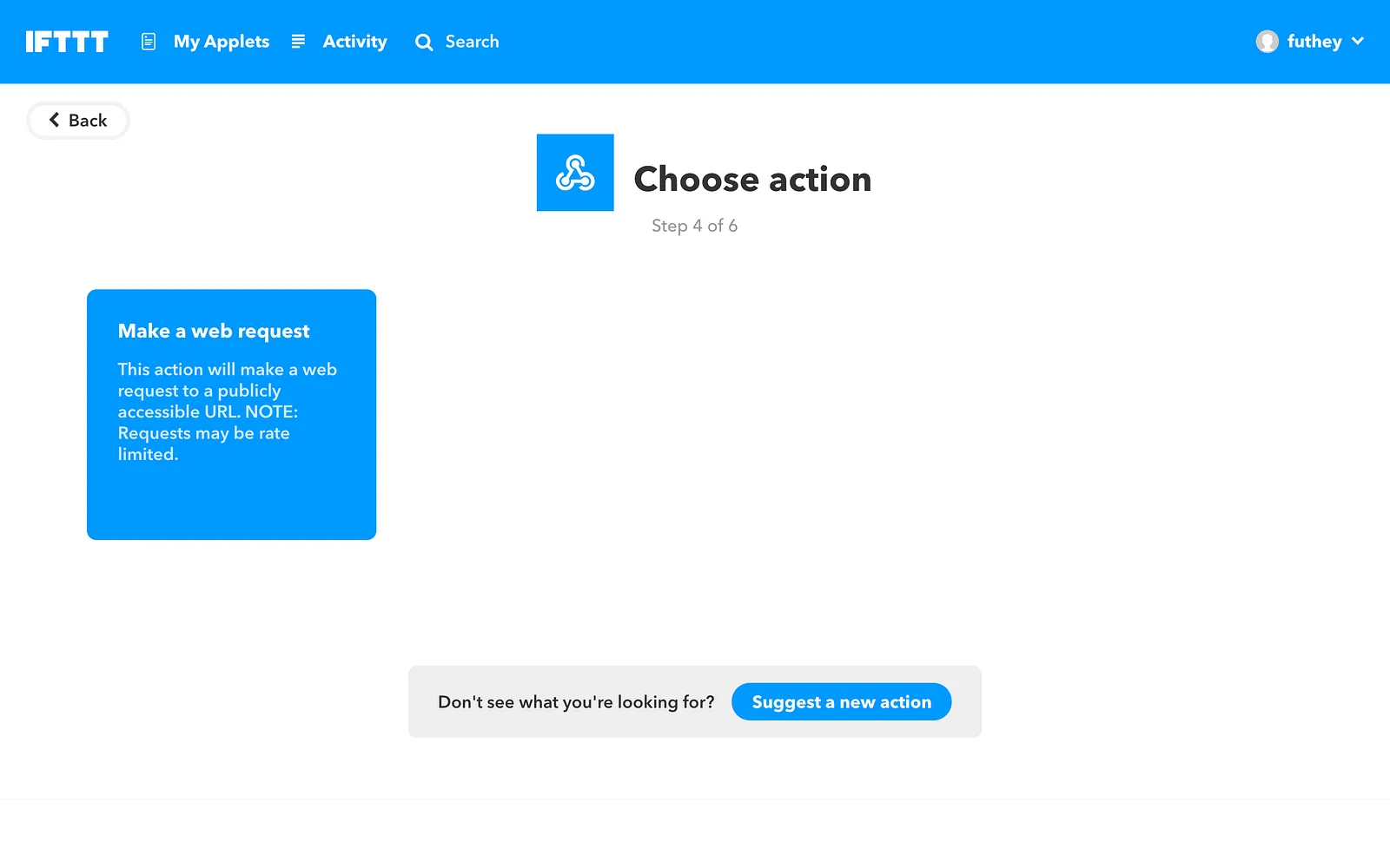 IFTTT choose action step offering Make a web request