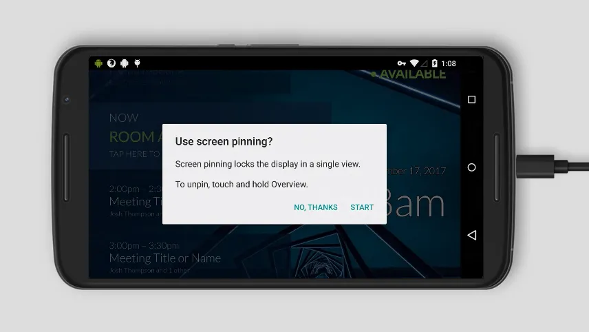 Android Use screen pinning prompt over the Meeting Room 365 display
