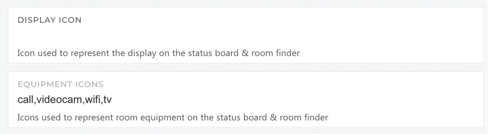 Display settings with display icon and equipment icons fields