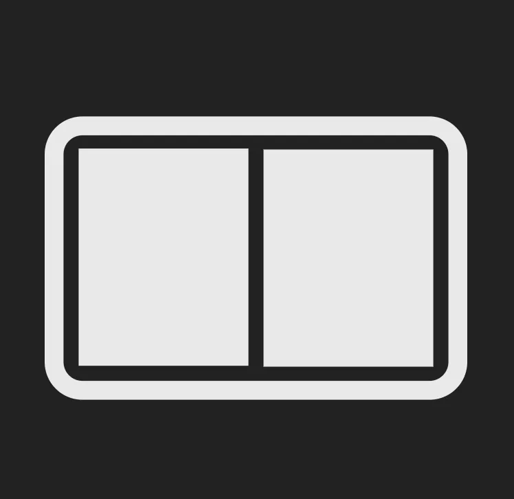 Side-by-side split screen layout icon: two panels next to each other